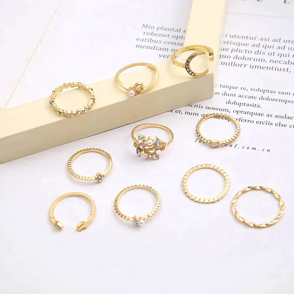 Set di 10 Anelli in Stile Boho Placcati in Argento e Oro