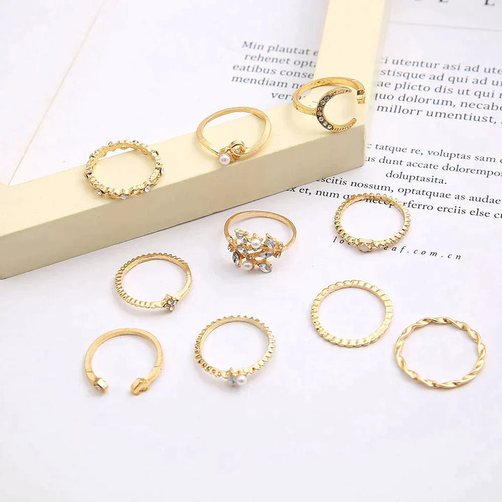Set di 10 Anelli in Stile Boho Placcati in Argento e Oro