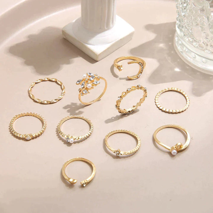 Set di 10 Anelli in Stile Boho Placcati in Argento e Oro