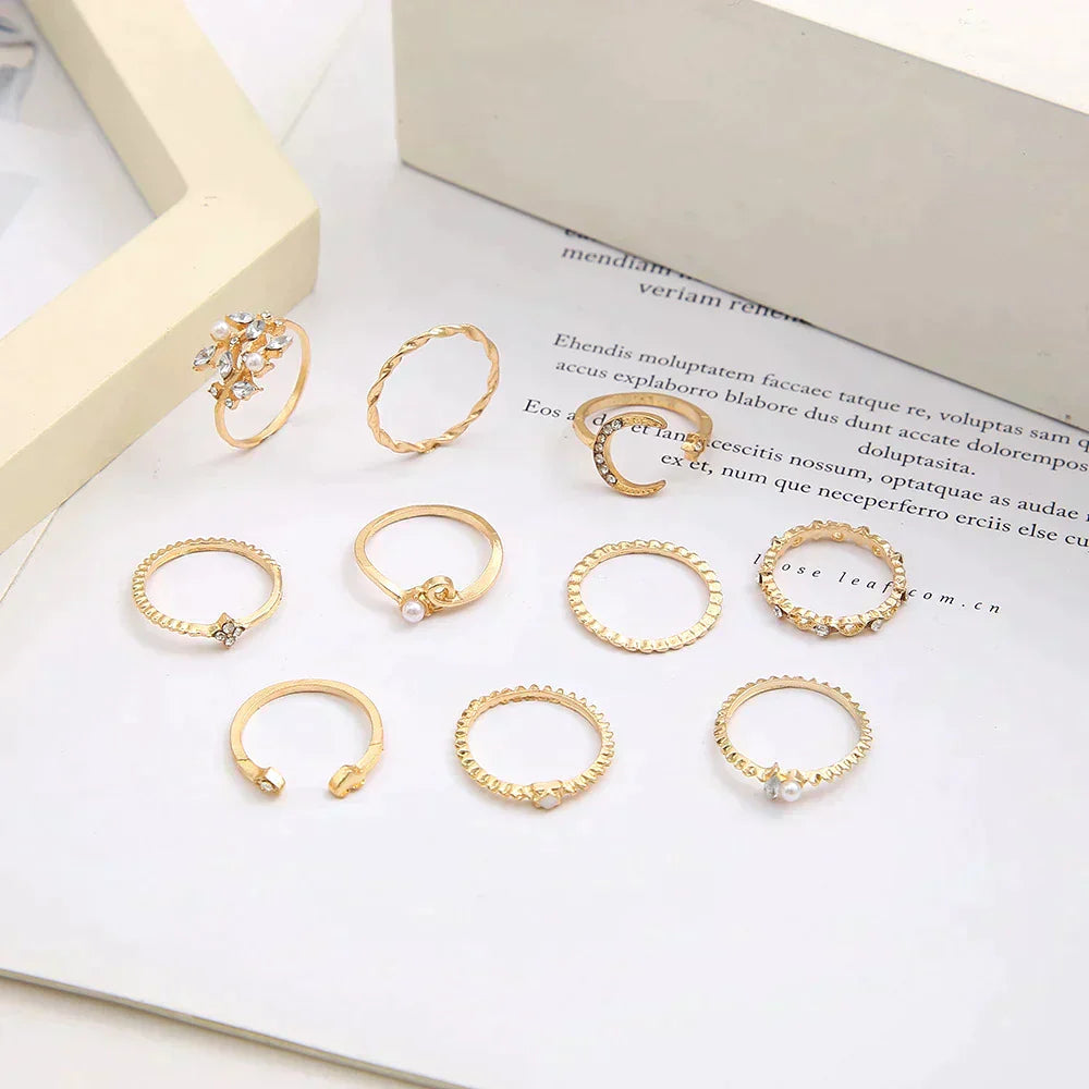 Set di 10 Anelli in Stile Boho Placcati in Argento e Oro